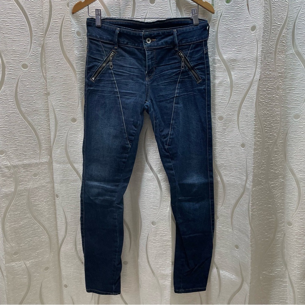 Guess Skinny Moto‎ Jeans Women 28 Dark Wash Blue Good Zipper Detail W5FA70D1X40